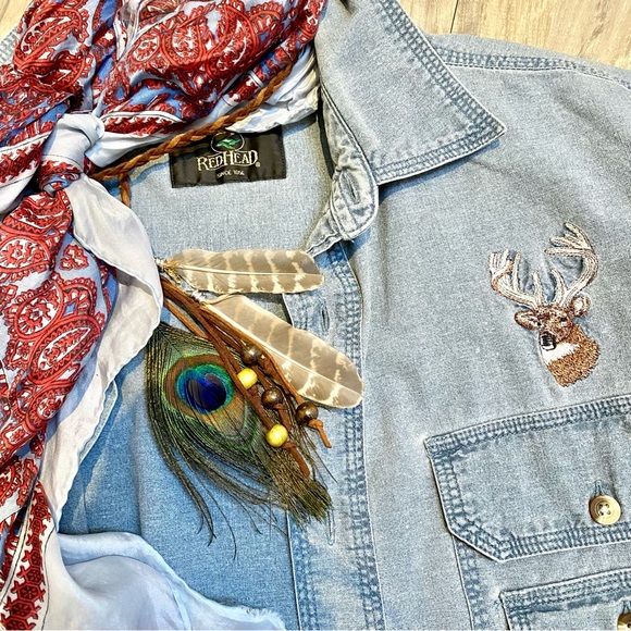 Upcycled Wildlife 🫎 boho boyfriend shirt/shacket w country farmhouse cabin vibe - Picture 12 of 13